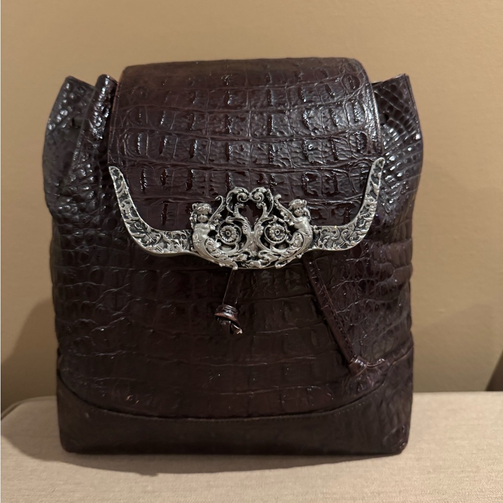 Glen Miller for Ann Turk Brown Croc Embossed Backpack